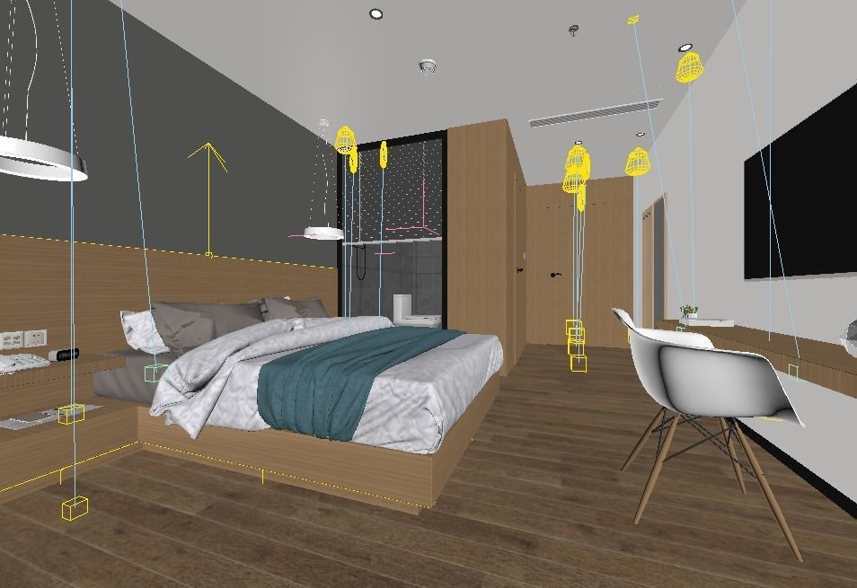 Modern Minimalist Style Hotel Room Design Low-poly 3D model_3