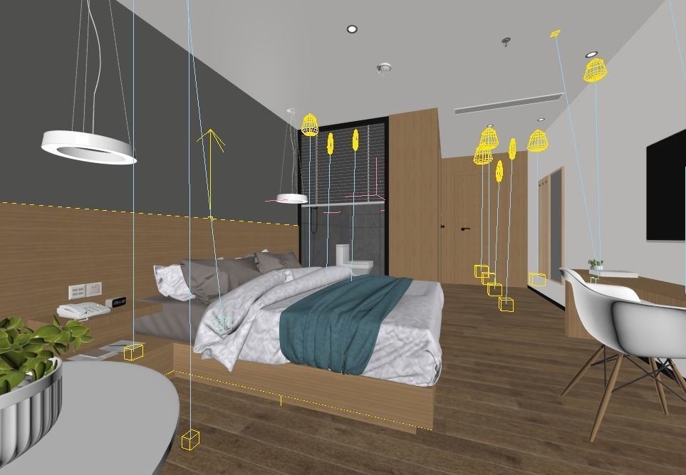Modern Minimalist Style Hotel Room Design Low-poly 3D model_1