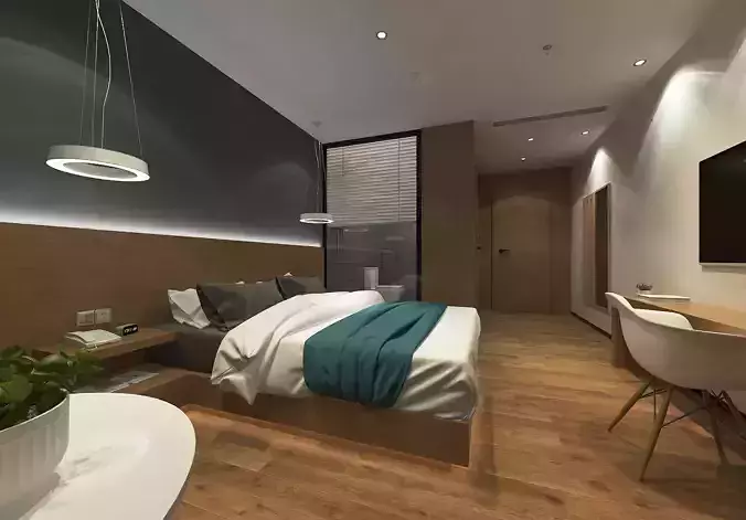 Modern Minimalist Style Hotel Room Design Low-poly 3D model