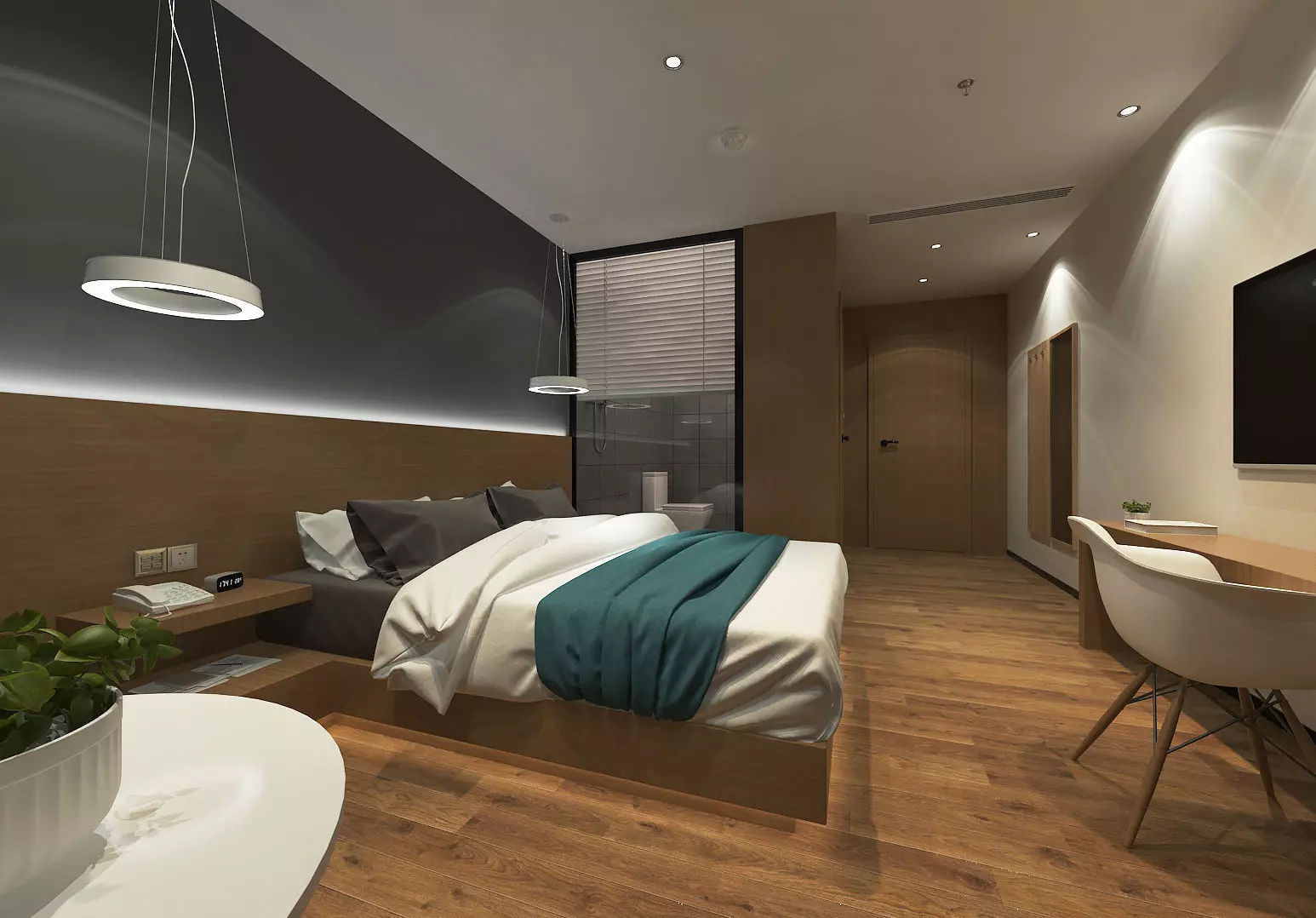 Modern Minimalist Style Hotel Room Design Low-poly 3D model_0