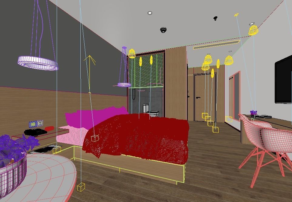 Modern Minimalist Style Hotel Room Design Low-poly 3D model_2