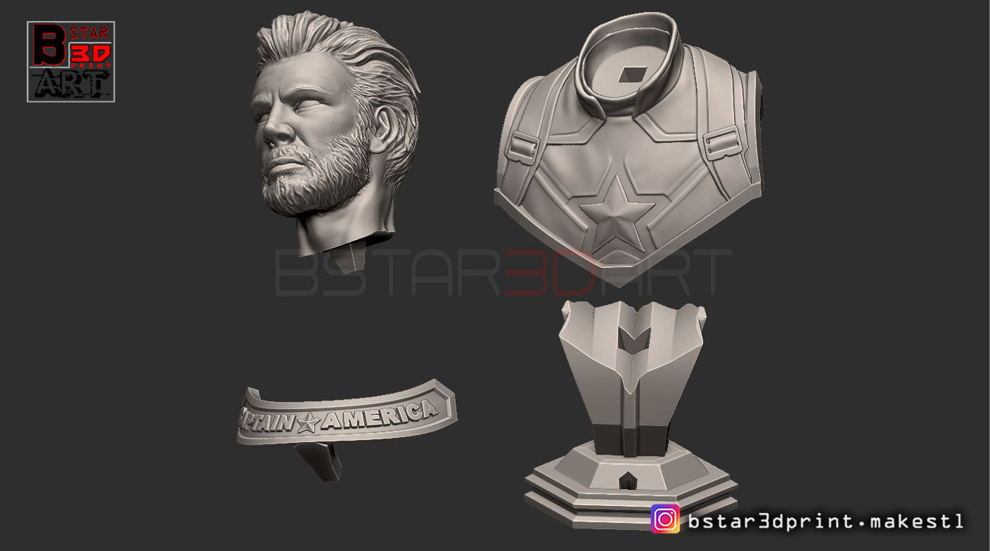 Captain America Bust - Without Helmet - from Marvel 3D print model_12
