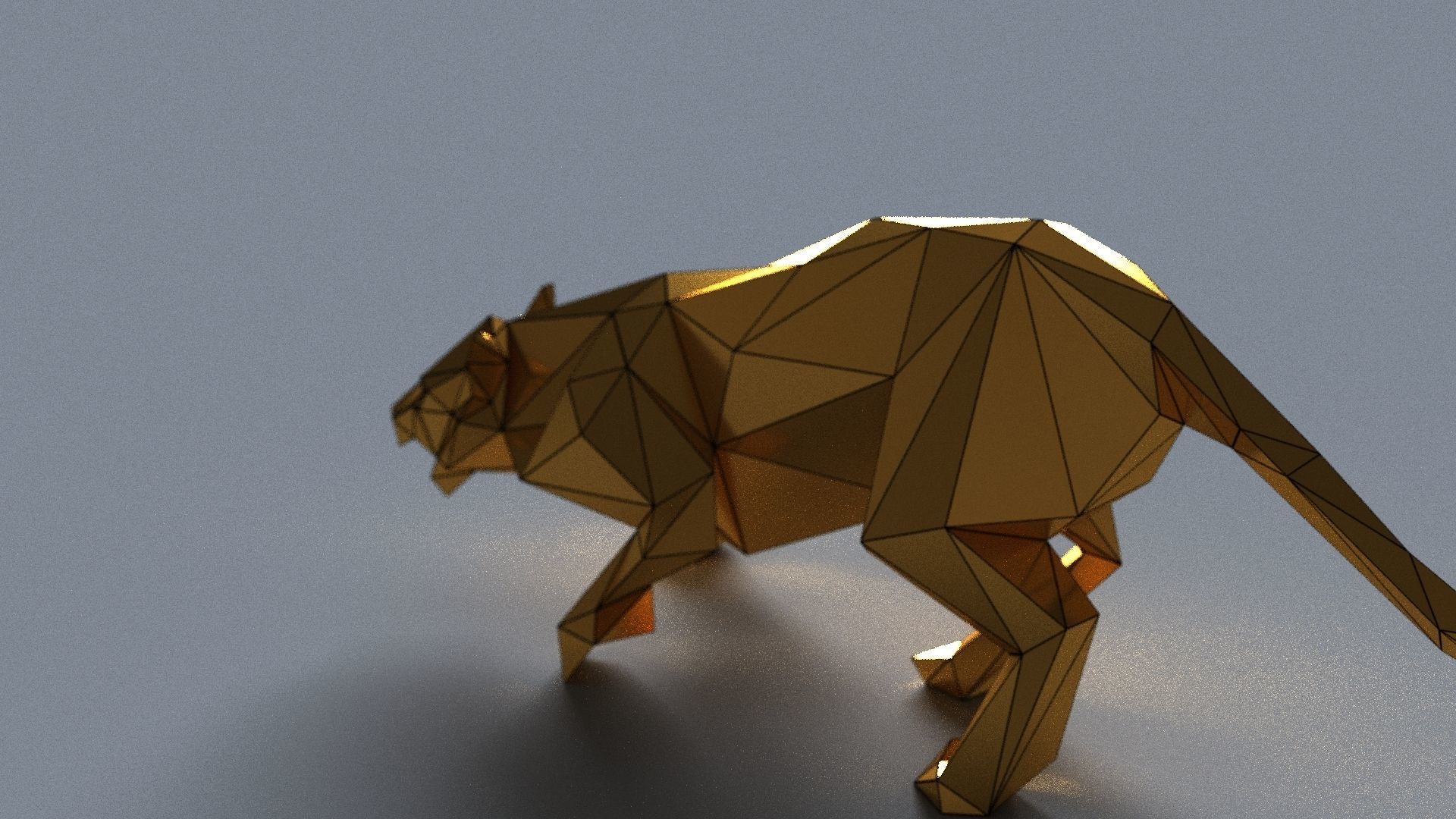 tiger lowpoly 3D print model gold geometric animal Low-poly 3D model_16