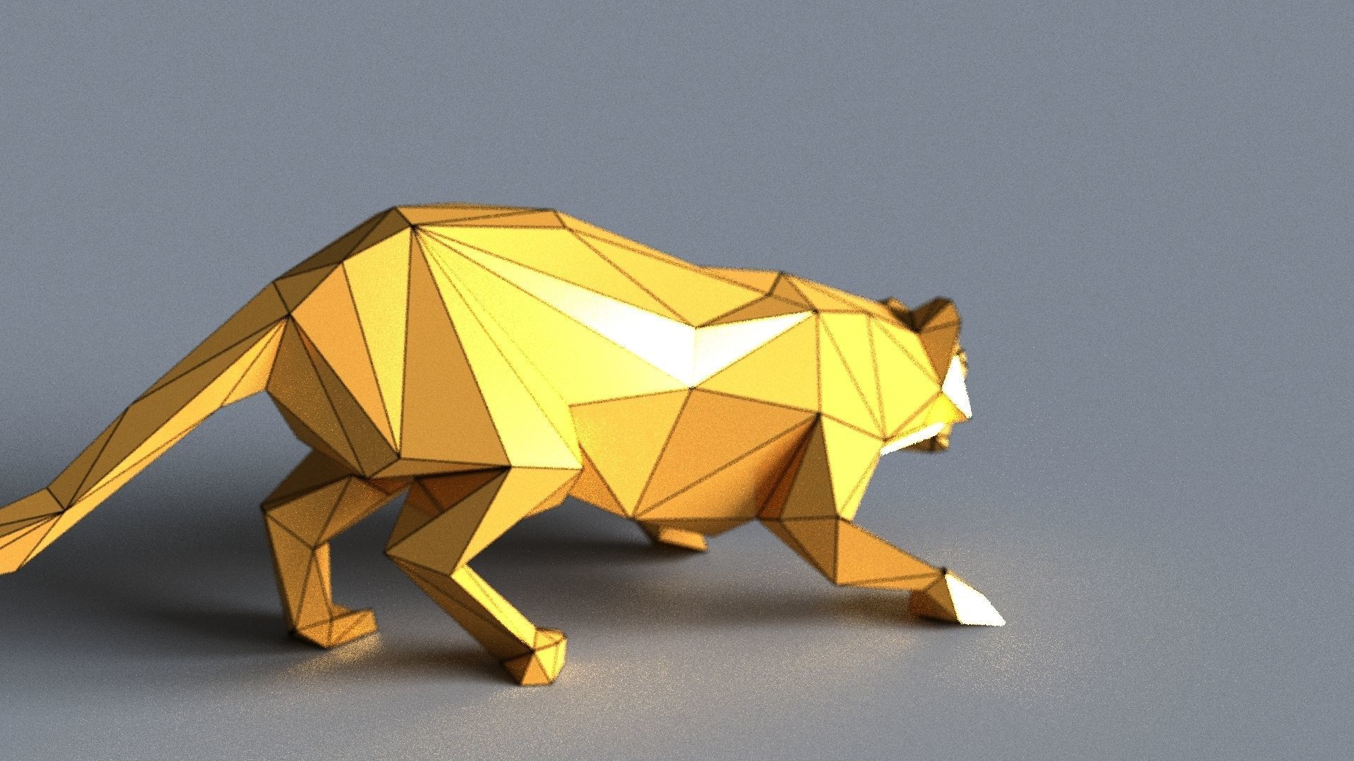 tiger lowpoly 3D print model gold geometric animal Low-poly 3D model_23