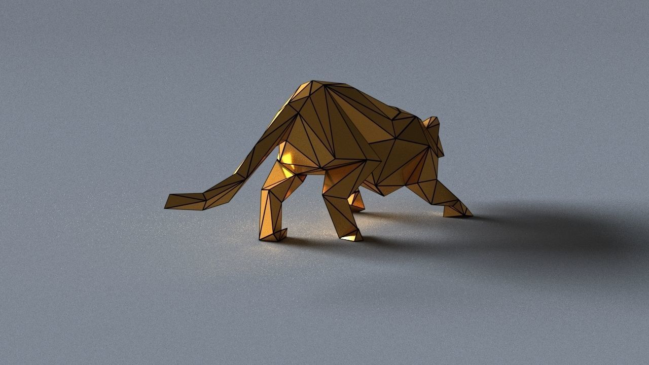 tiger lowpoly 3D print model gold geometric animal Low-poly 3D model_3