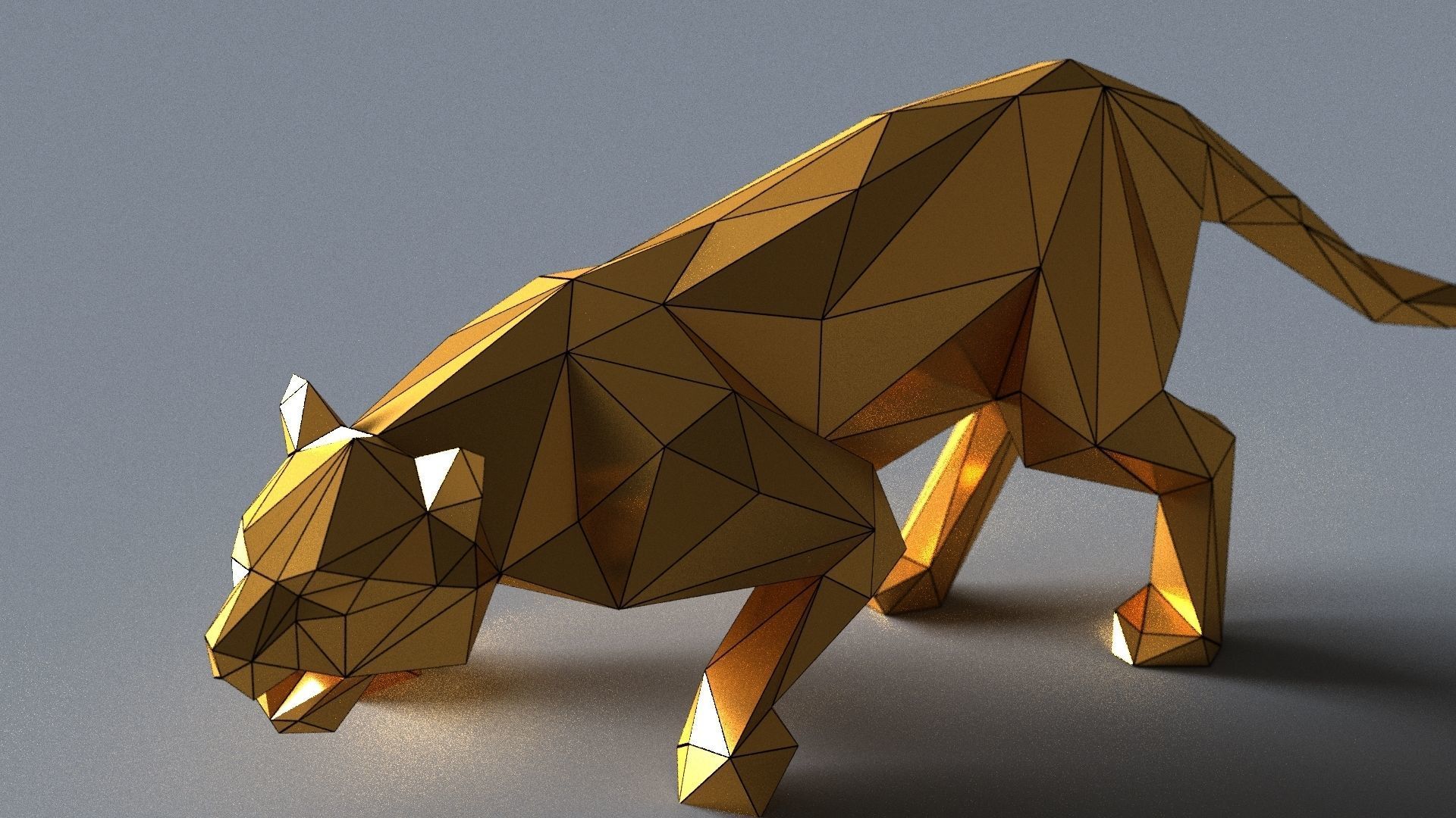 tiger lowpoly 3D print model gold geometric animal Low-poly 3D model_13