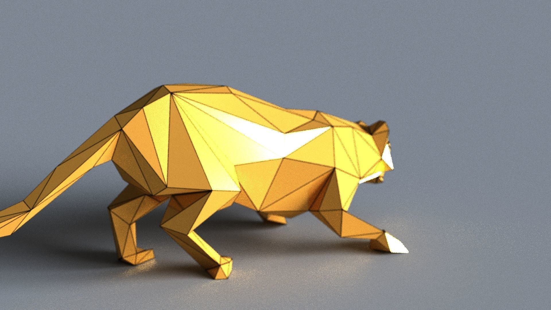tiger lowpoly 3D print model gold geometric animal Low-poly 3D model_22