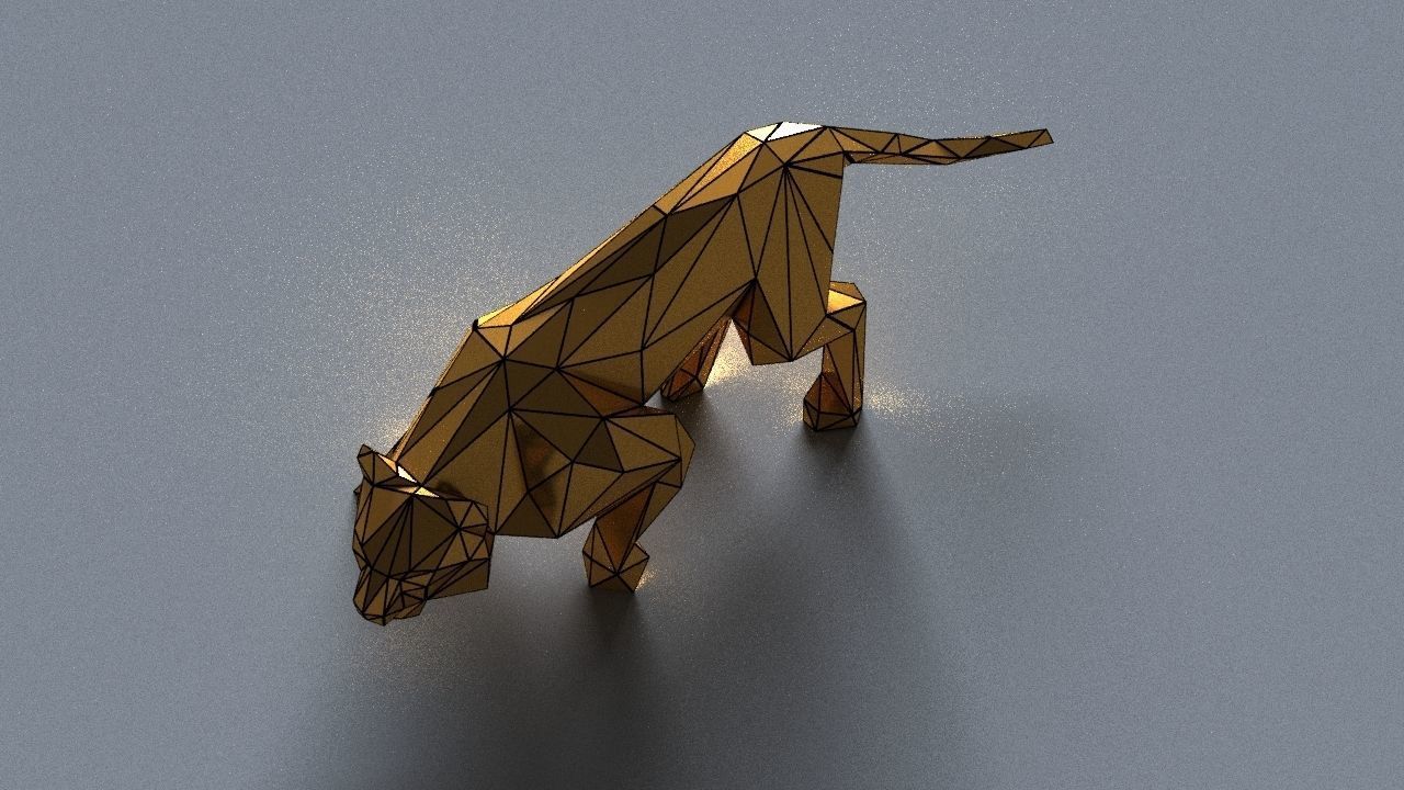 tiger lowpoly 3D print model gold geometric animal Low-poly 3D model_5
