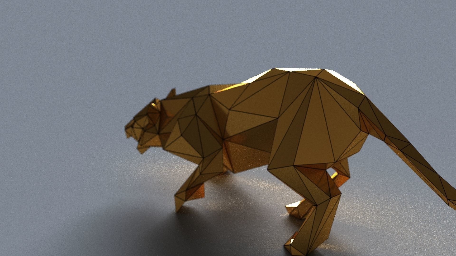 tiger lowpoly 3D print model gold geometric animal Low-poly 3D model_17