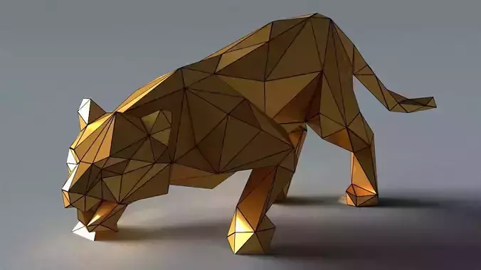 tiger lowpoly 3D print model gold geometric animal Low-poly 3D model