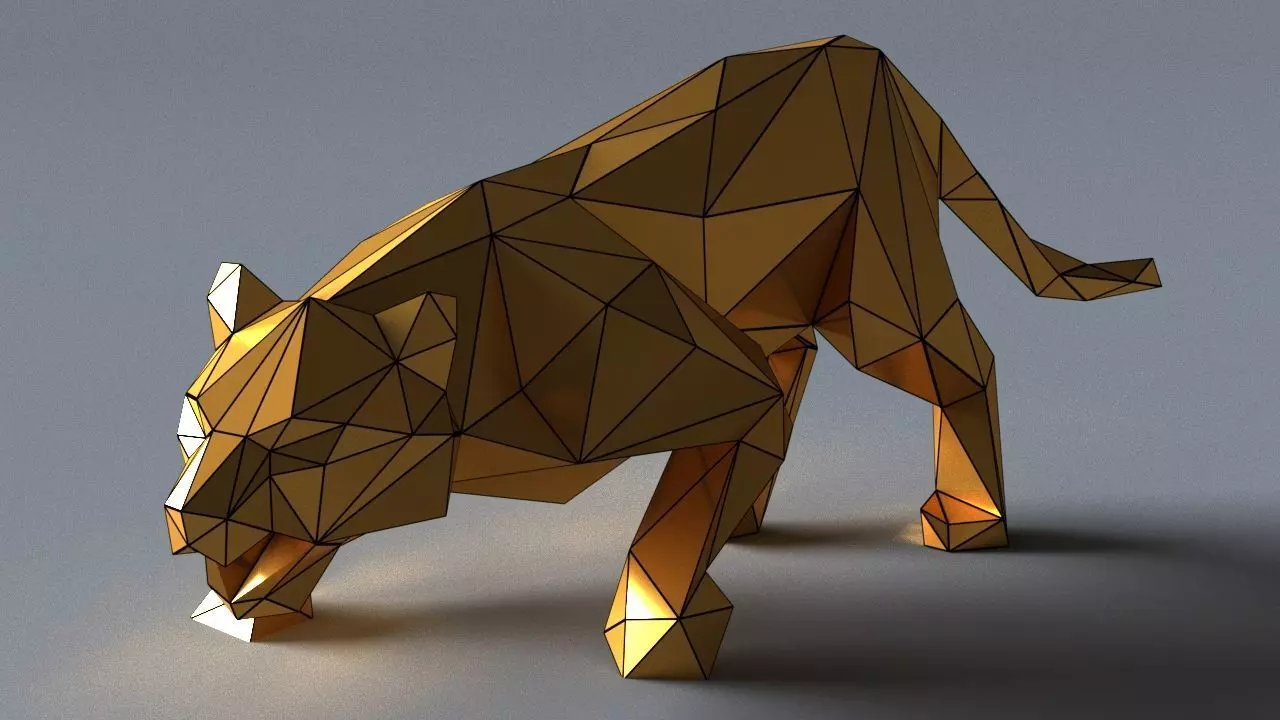 tiger lowpoly 3D print model gold geometric animal Low-poly 3D model_0