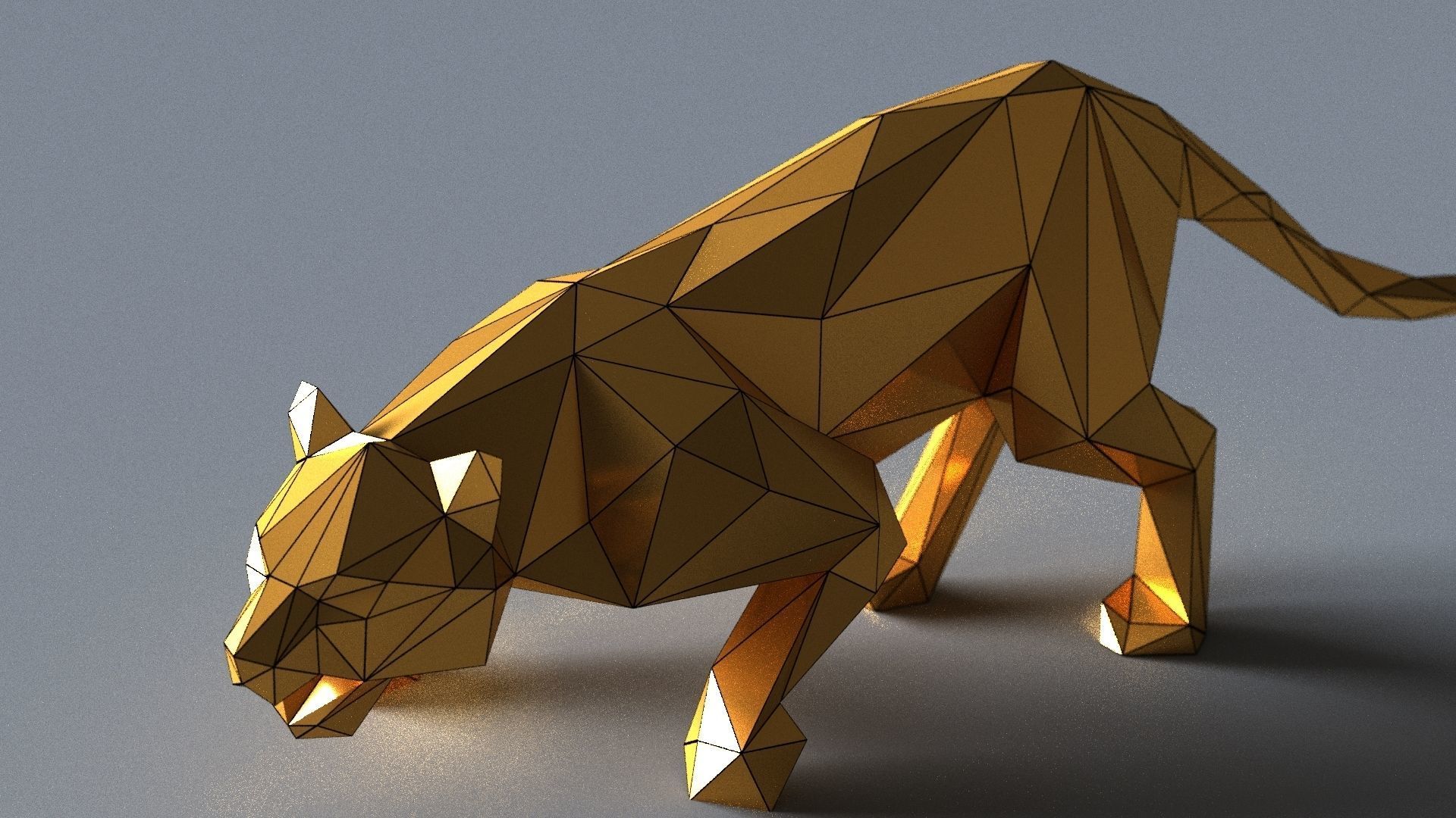tiger lowpoly 3D print model gold geometric animal Low-poly 3D model_12