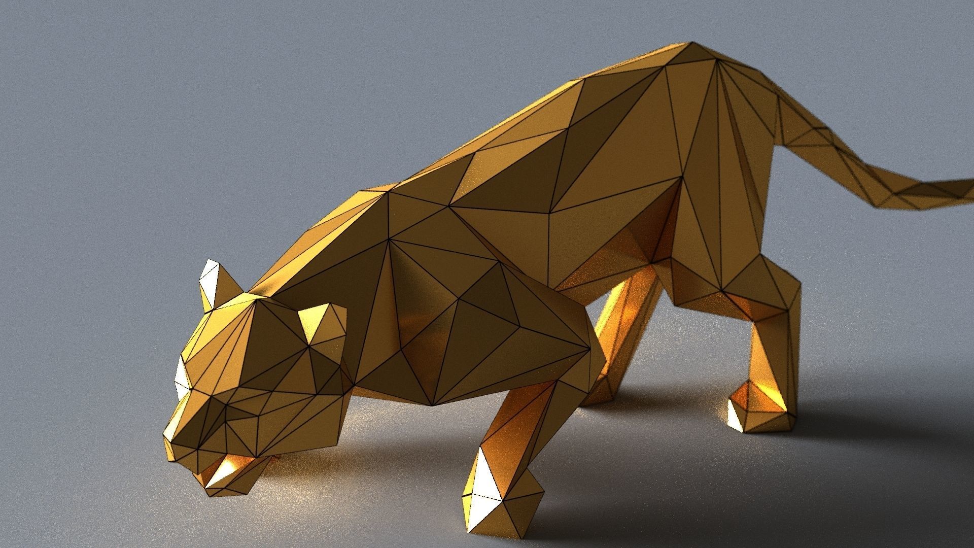 tiger lowpoly 3D print model gold geometric animal Low-poly 3D model_11