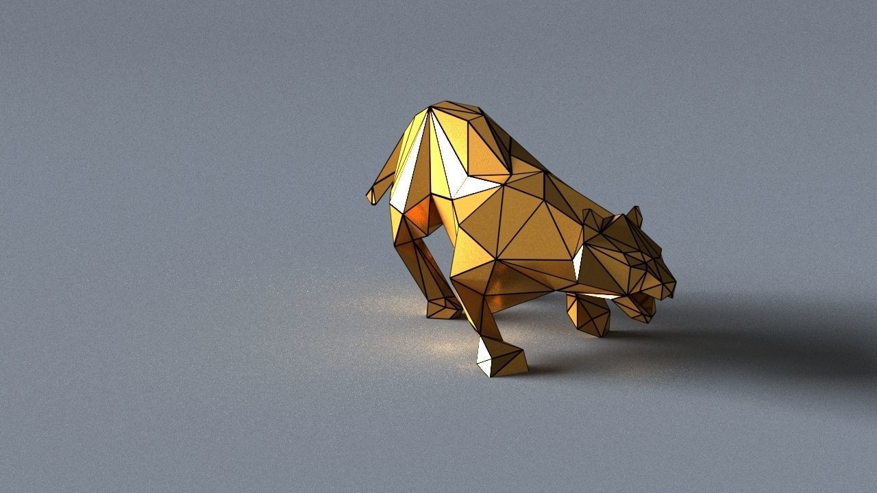tiger lowpoly 3D print model gold geometric animal Low-poly 3D model_4
