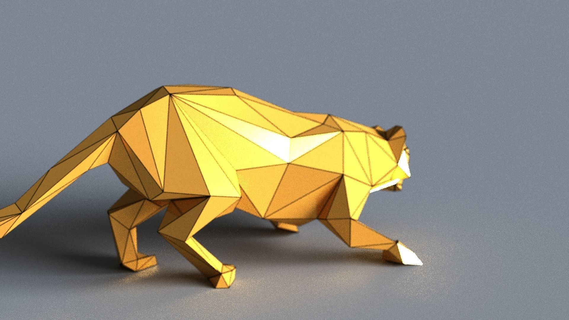 tiger lowpoly 3D print model gold geometric animal Low-poly 3D model_24