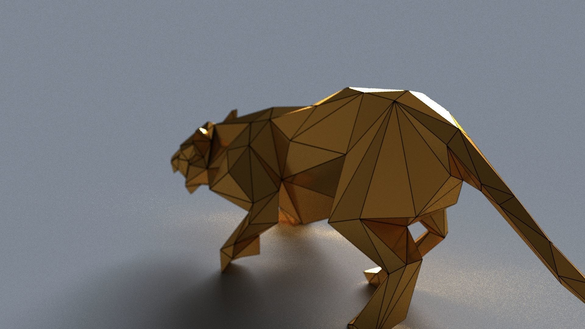 tiger lowpoly 3D print model gold geometric animal Low-poly 3D model_21