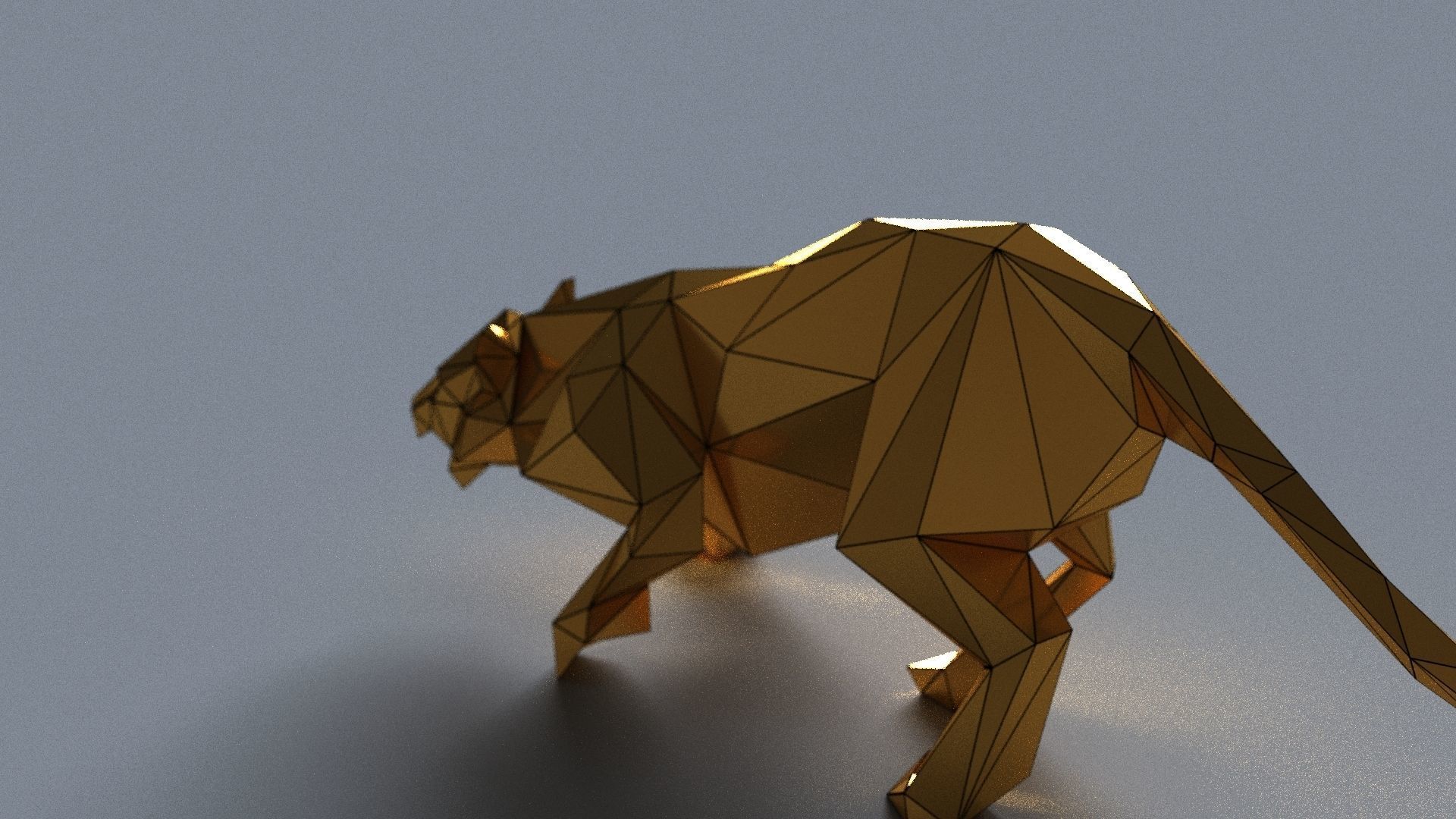 tiger lowpoly 3D print model gold geometric animal Low-poly 3D model_19