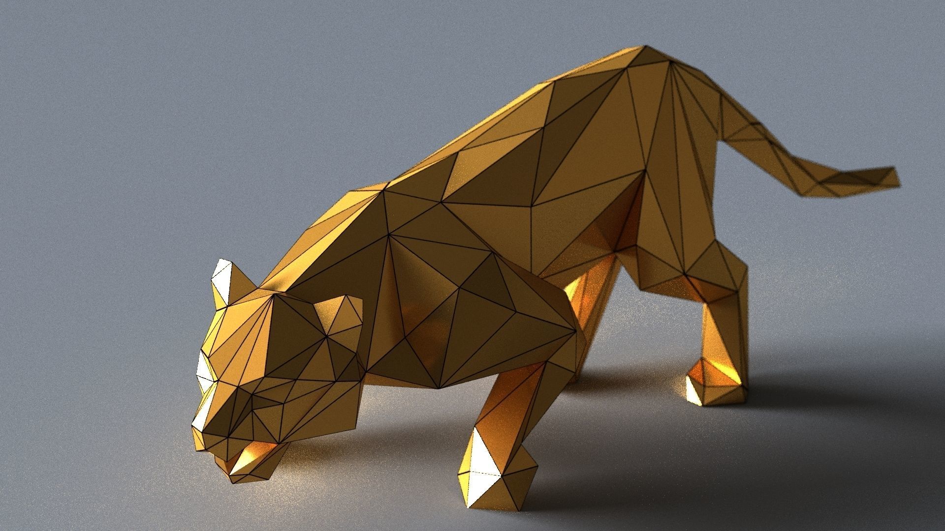 tiger lowpoly 3D print model gold geometric animal Low-poly 3D model_8