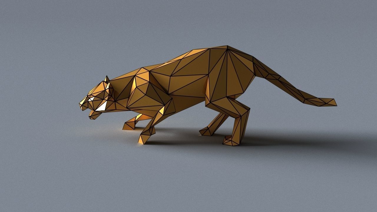 tiger lowpoly 3D print model gold geometric animal Low-poly 3D model_2