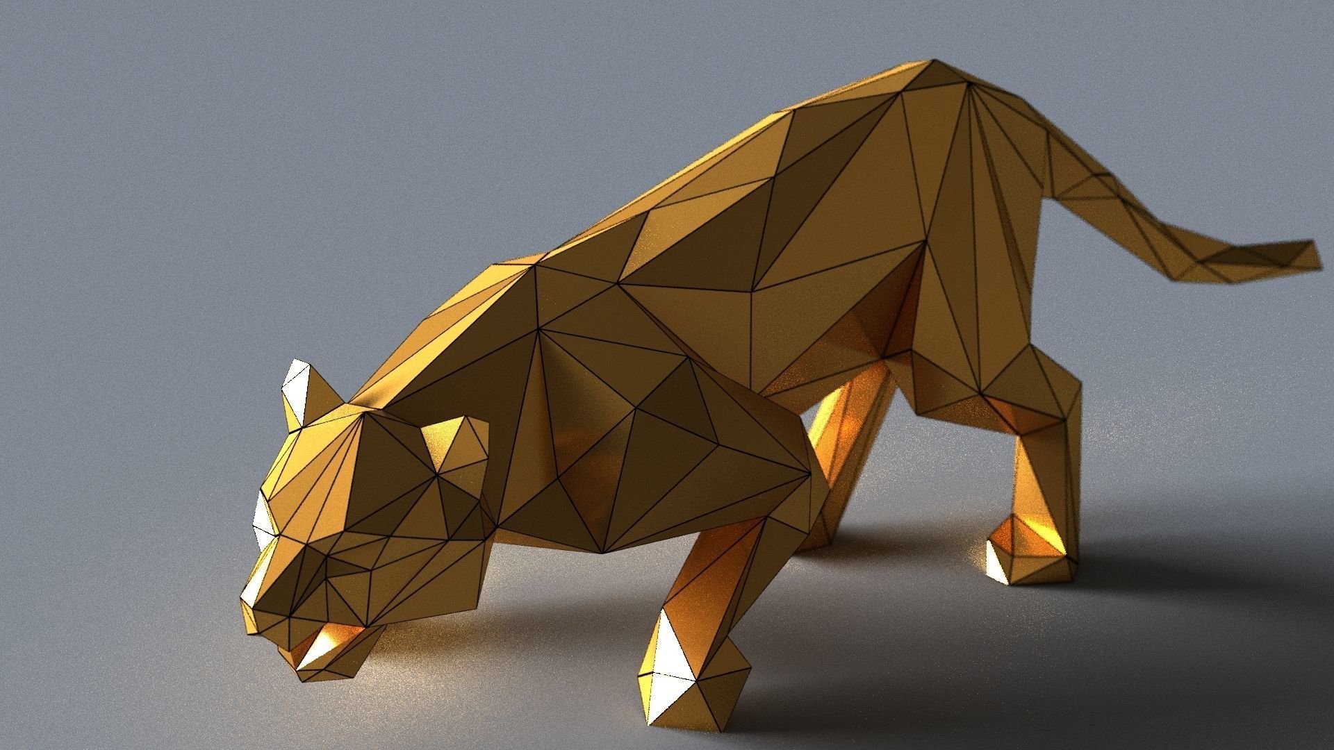 tiger lowpoly 3D print model gold geometric animal Low-poly 3D model_10