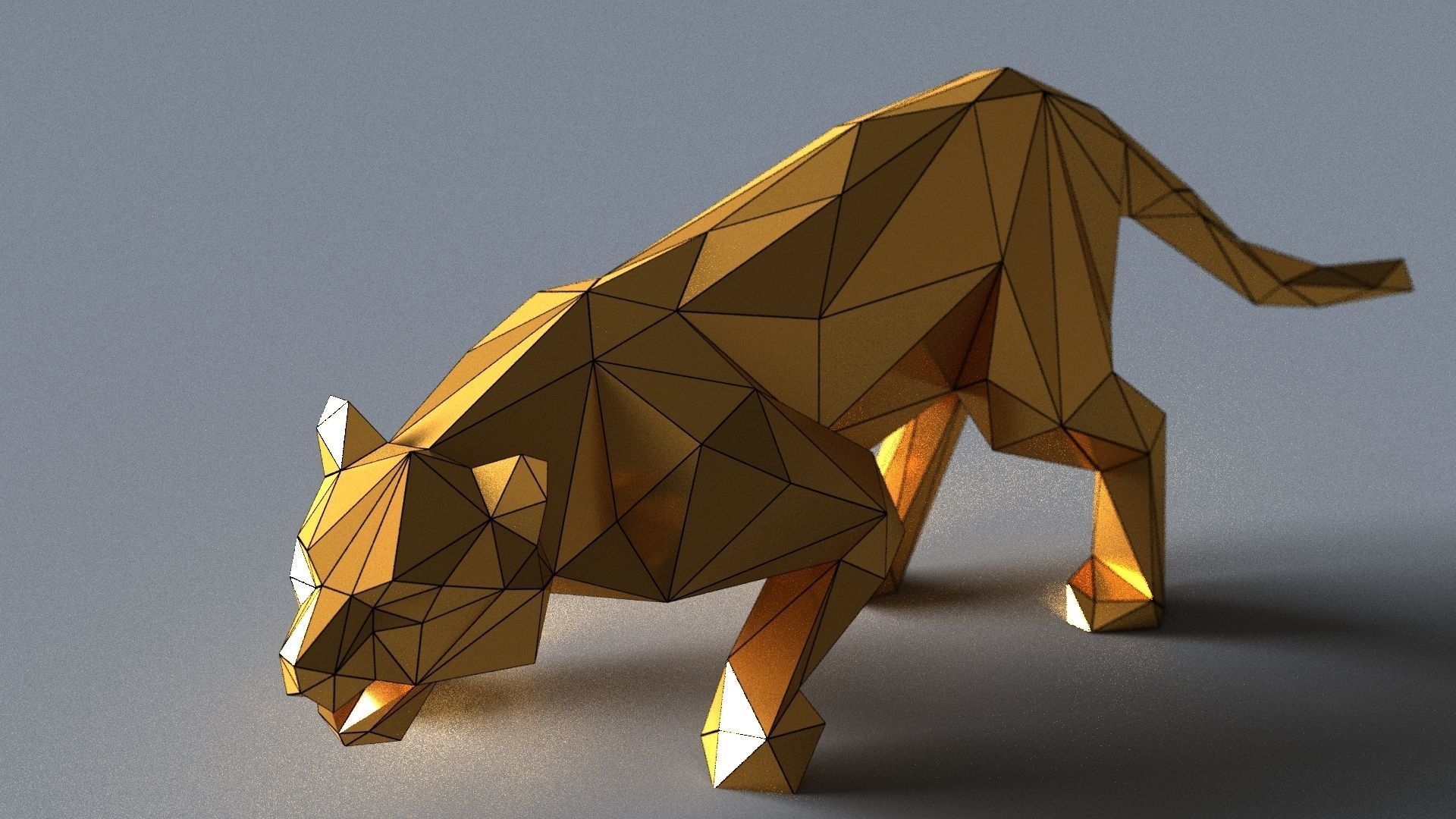 tiger lowpoly 3D print model gold geometric animal Low-poly 3D model_9