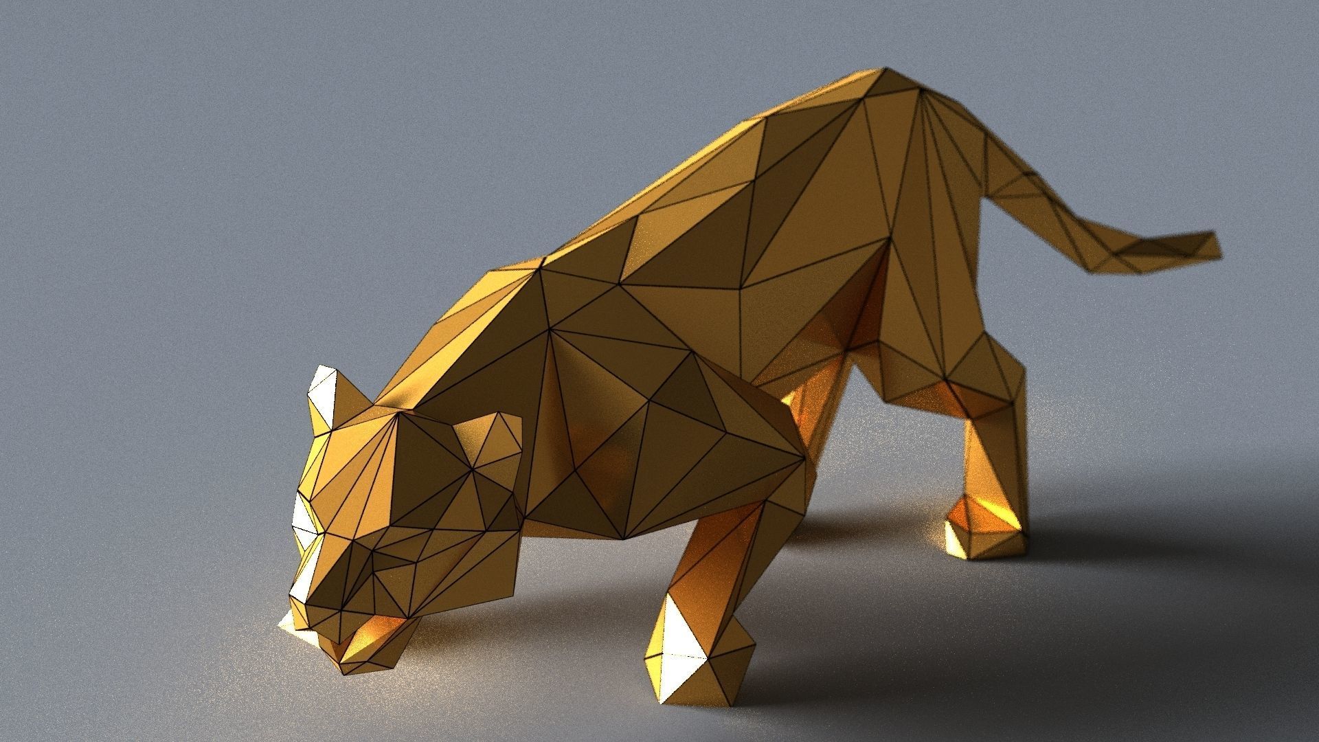 tiger lowpoly 3D print model gold geometric animal Low-poly 3D model_7