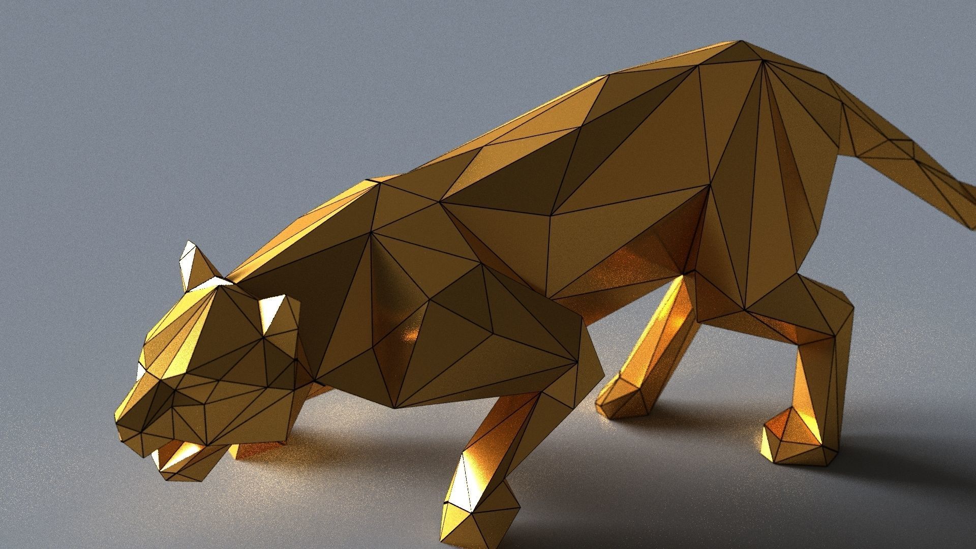 tiger lowpoly 3D print model gold geometric animal Low-poly 3D model_15