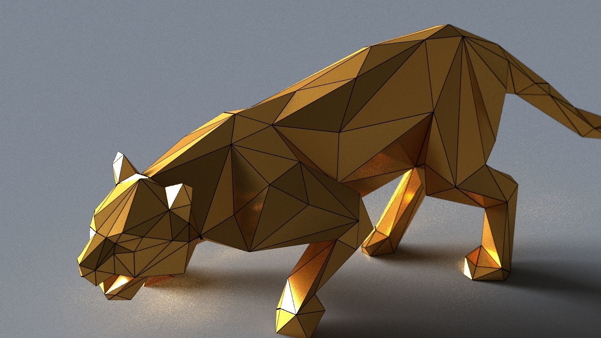 tiger lowpoly 3D print model gold geometric animal Low-poly 3D model_14