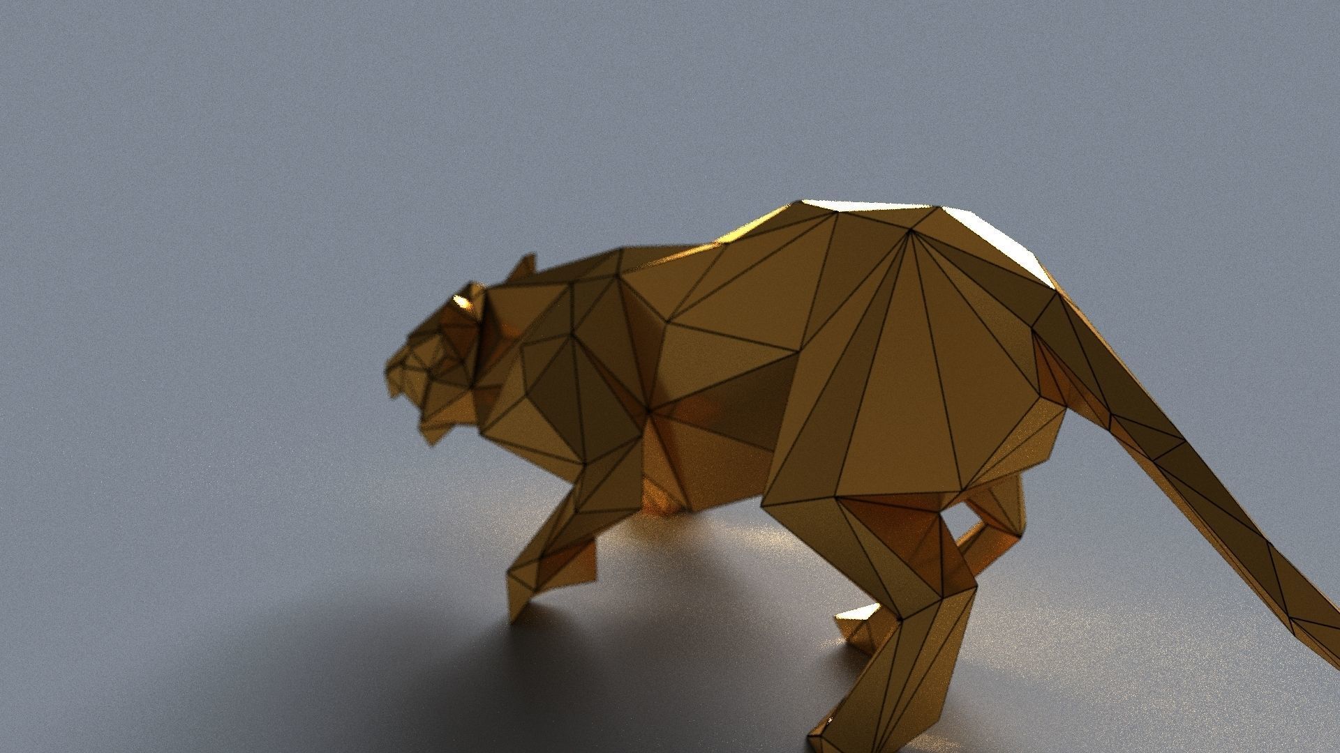 tiger lowpoly 3D print model gold geometric animal Low-poly 3D model_20