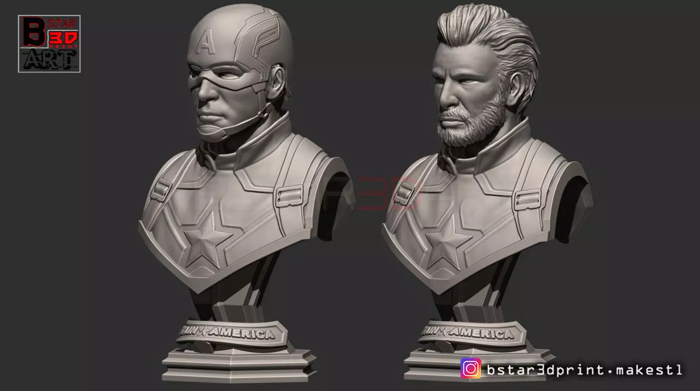 Captain America Bust - with 2 Heads from Marvel 3D print model_0