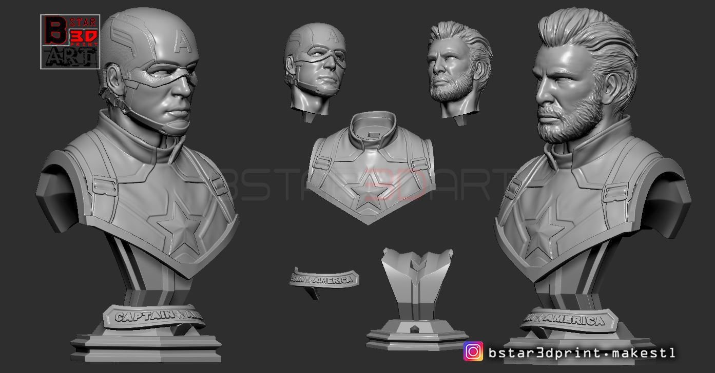 Captain America Bust - with 2 Heads from Marvel 3D print model_2