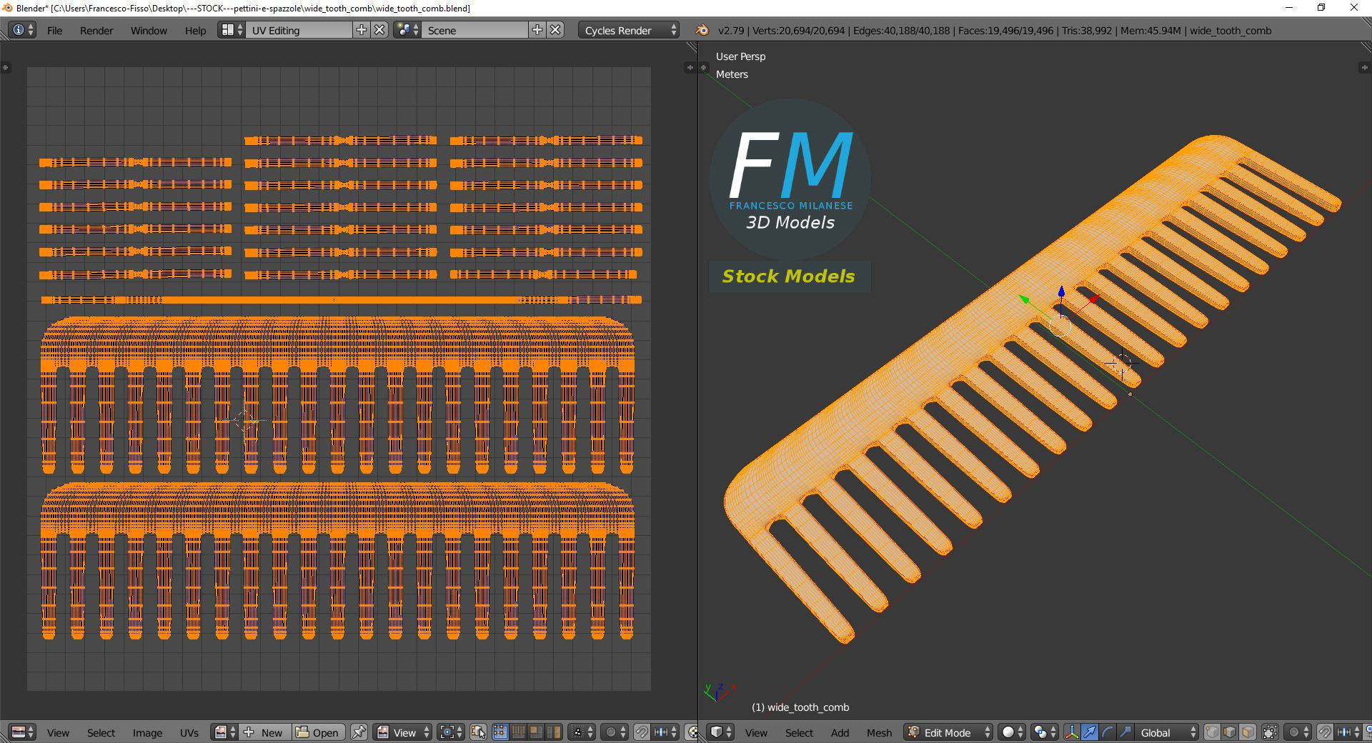 Wide tooth comb 3D model_10
