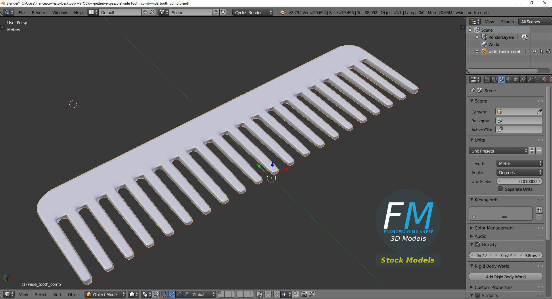 Wide tooth comb 3D model_9