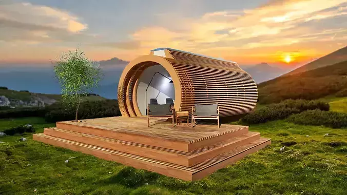 GLAMPING POD VACATION HOUSE MOBILE HOME TINY HOUSE Low-poly 3D model