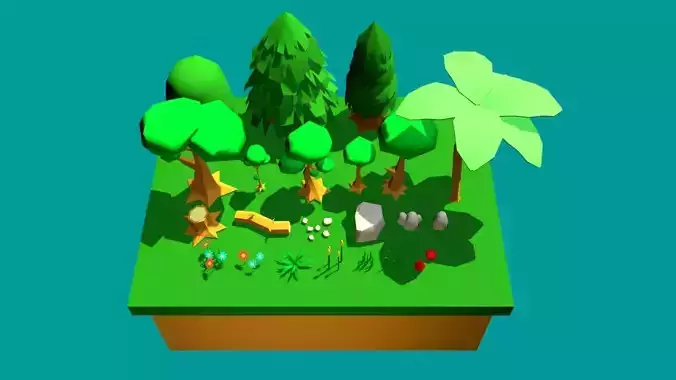 tree flower rock mushroom lowpoly Free low-poly 3D model