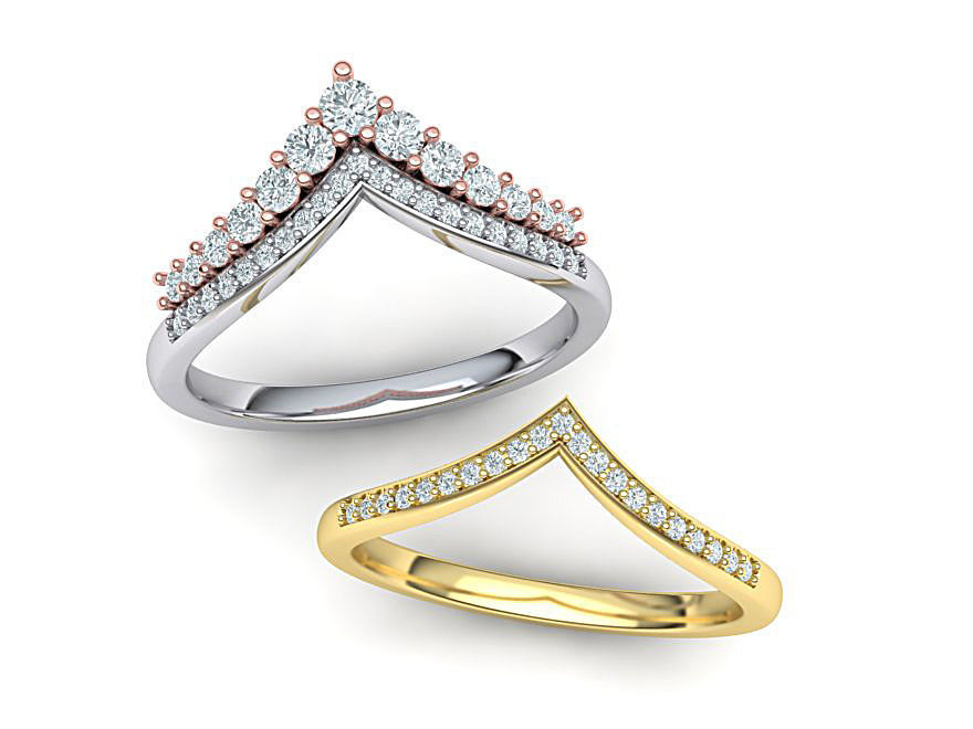 Crown Tiara ring Two in One  Chevron ring 3d model 3D print model_3