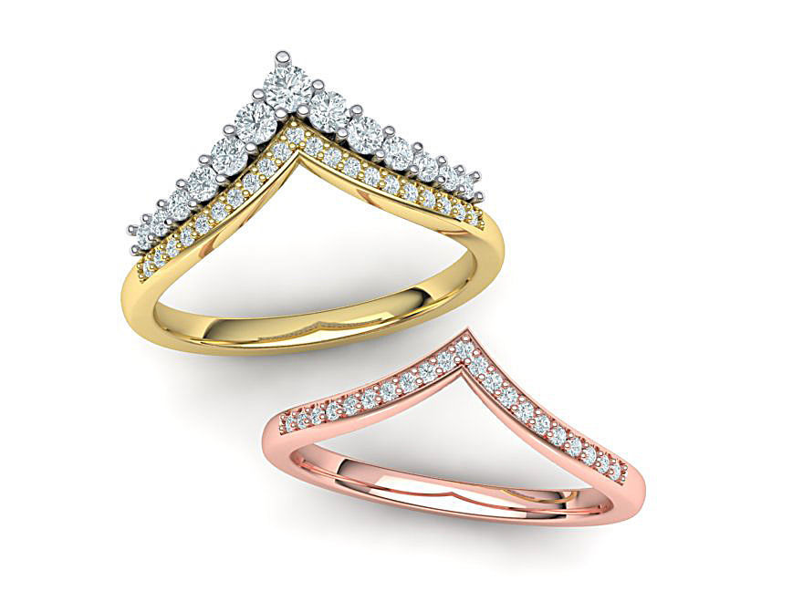 Crown Tiara ring Two in One  Chevron ring 3d model 3D print model_4