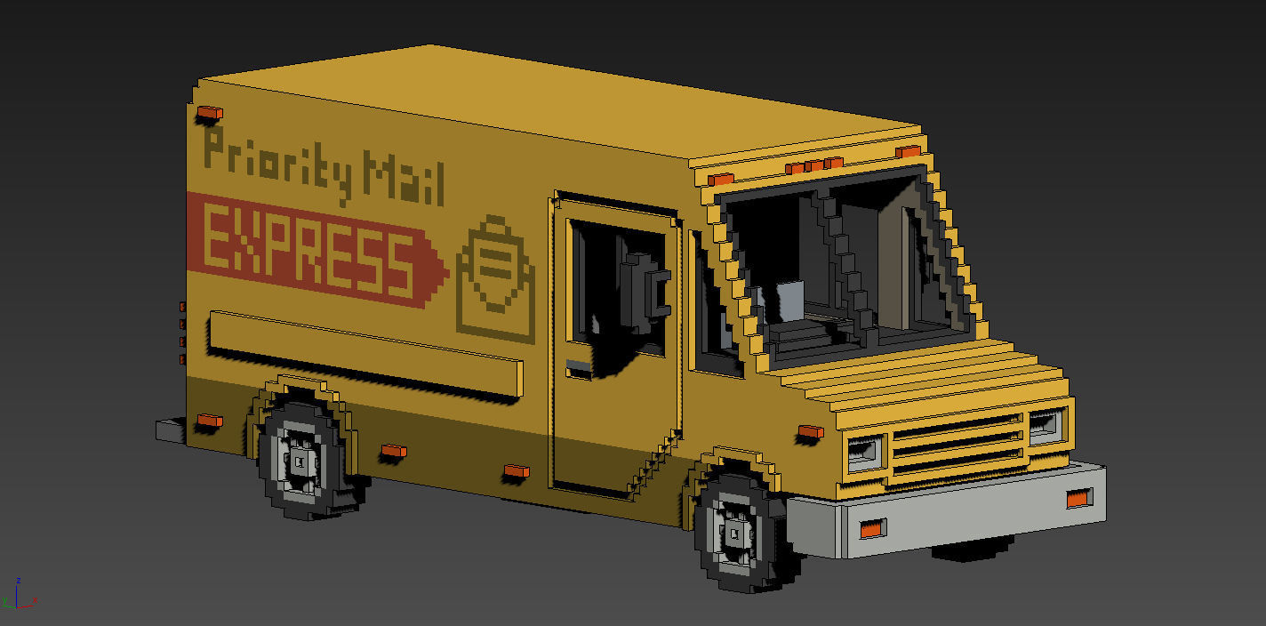 Voxel Mail Van Low-poly 3D model_10