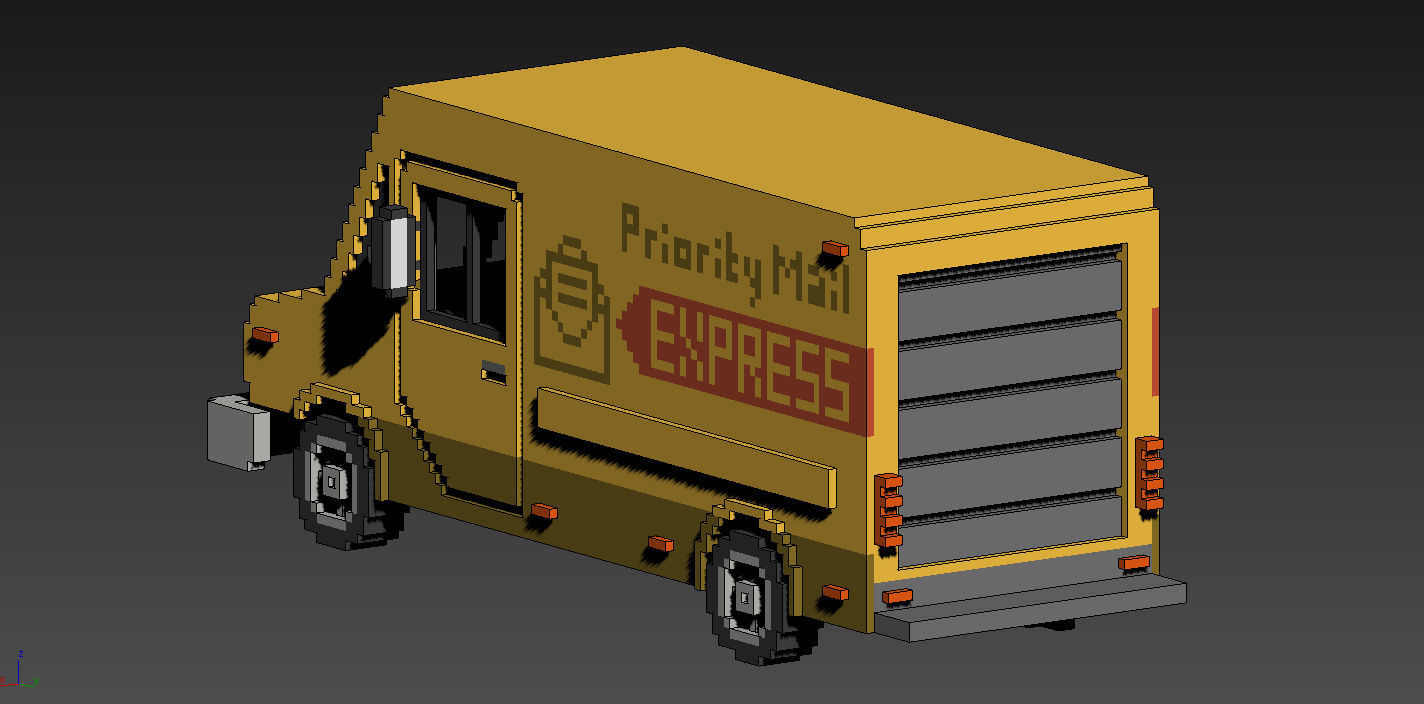 Voxel Mail Van Low-poly 3D model_8