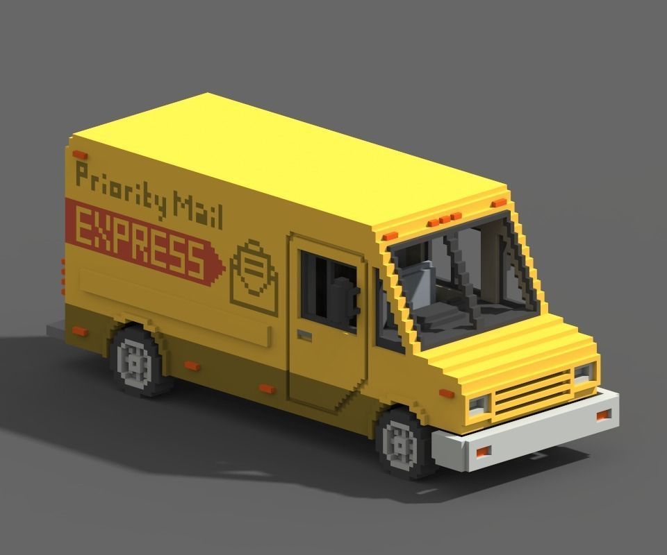 Voxel Mail Van Low-poly 3D model_2