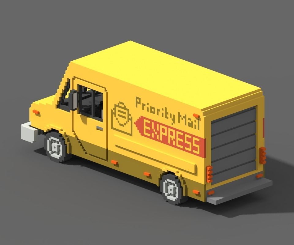 Voxel Mail Van Low-poly 3D model_3