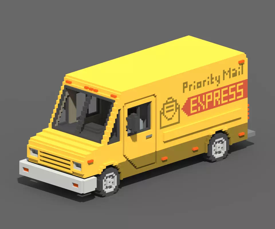 Voxel Mail Van Low-poly 3D model_0
