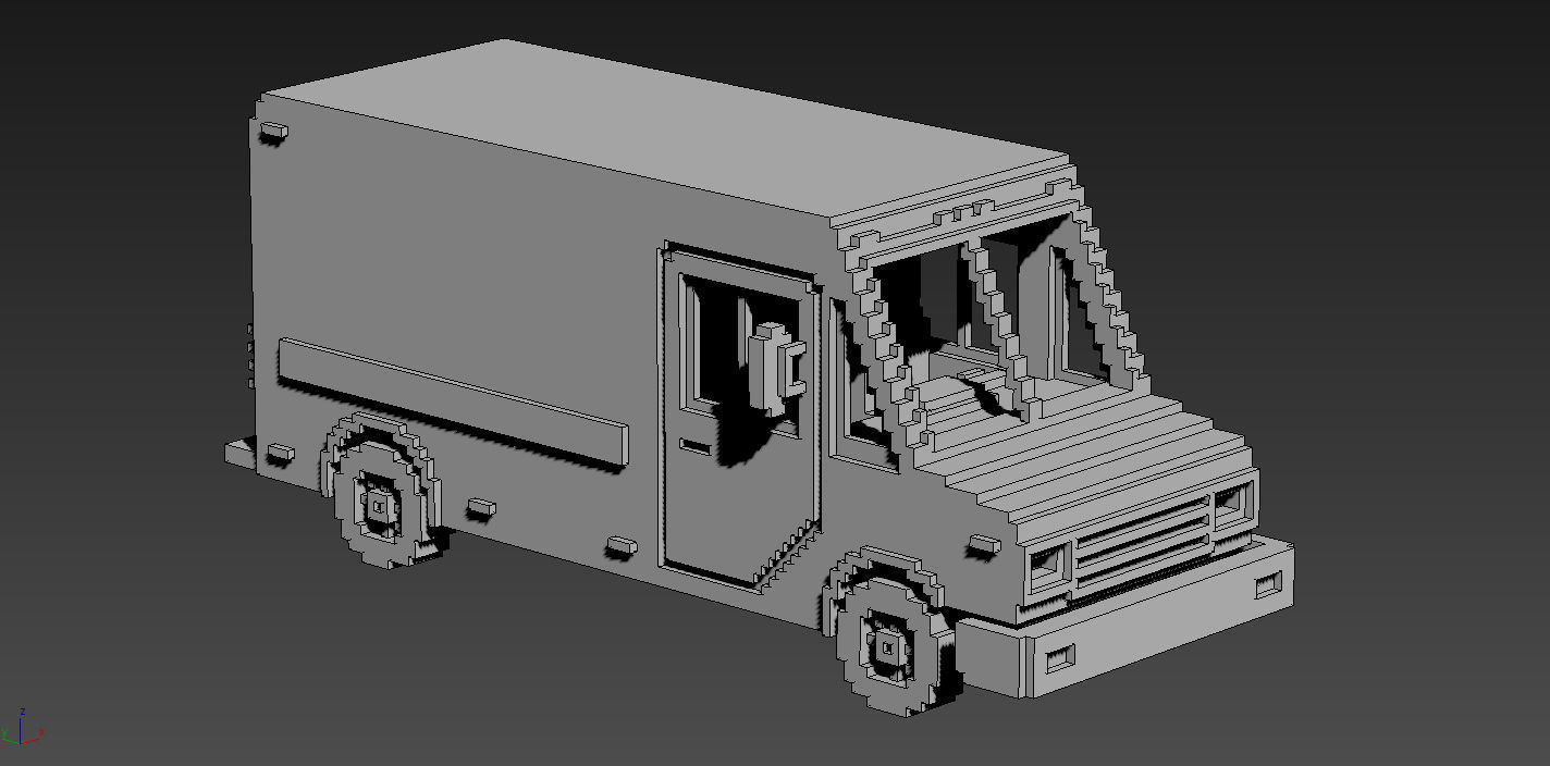 Voxel Mail Van Low-poly 3D model_13