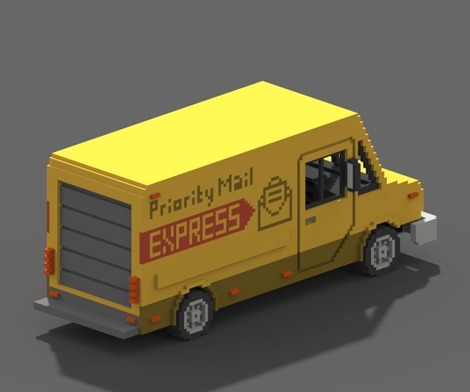 Voxel Mail Van Low-poly 3D model_1