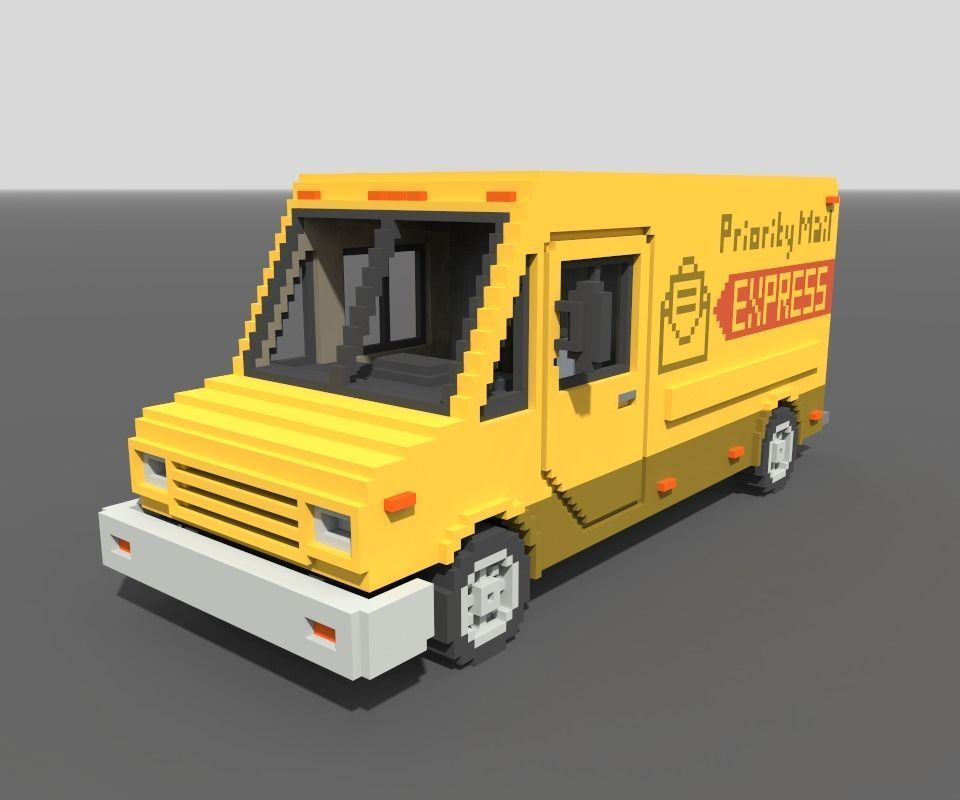 Voxel Mail Van Low-poly 3D model_4