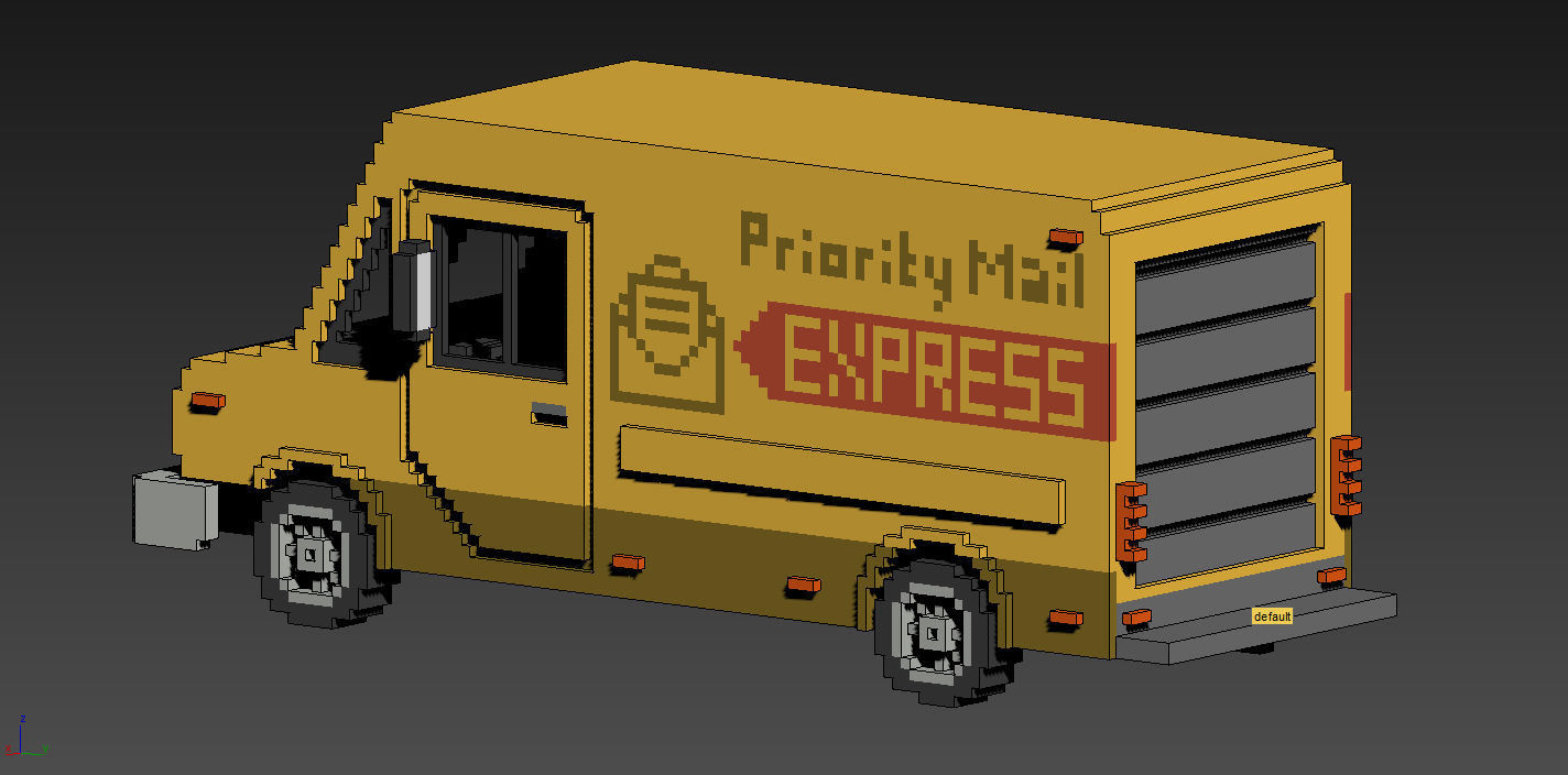 Voxel Mail Van Low-poly 3D model_7