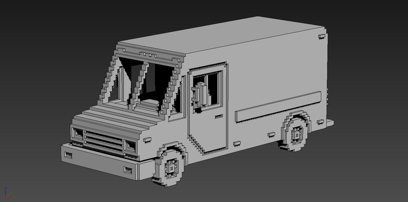 Voxel Mail Van Low-poly 3D model_14