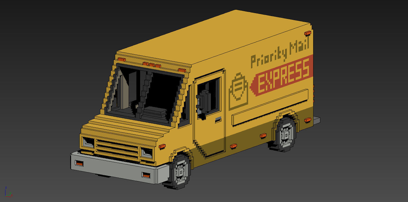 Voxel Mail Van Low-poly 3D model_5