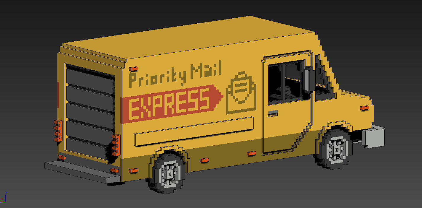 Voxel Mail Van Low-poly 3D model_9