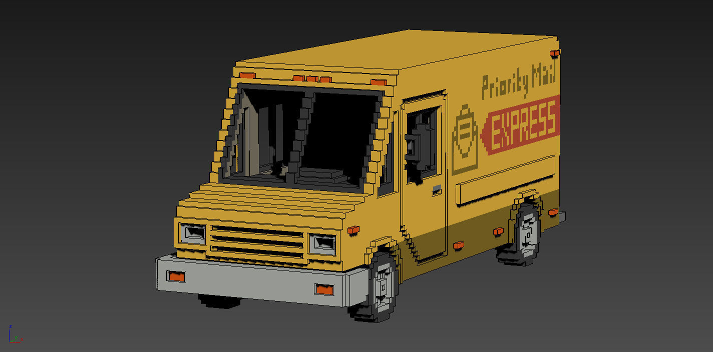 Voxel Mail Van Low-poly 3D model_11